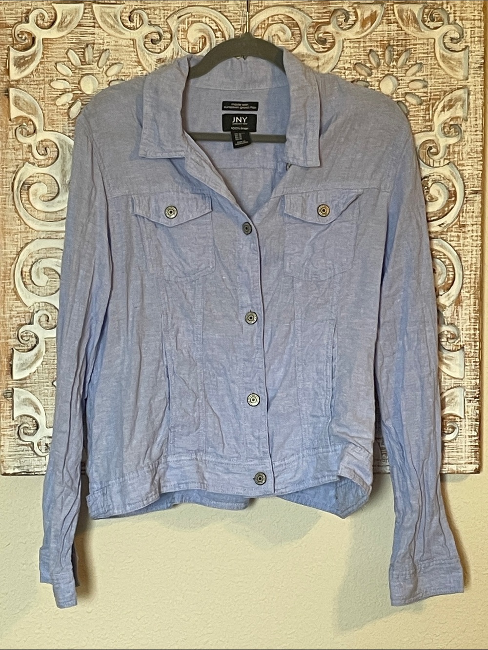 Jones New York Light Blue Button-Front Linen Shirt